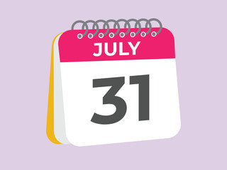 July 31 calendar reminder. 31 July daily calendar icon template. Calendar 31 July icon Design template. Vector illustration
