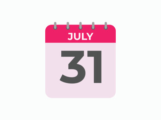 July 31 calendar reminder. 31 July daily calendar icon template. Calendar 31 July icon Design template. Vector illustration
