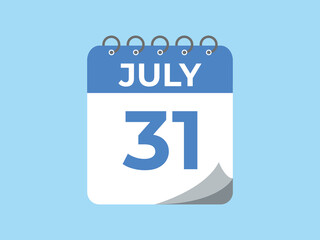 July 31 calendar reminder. 31 July daily calendar icon template. Calendar 31 July icon Design template. Vector illustration
