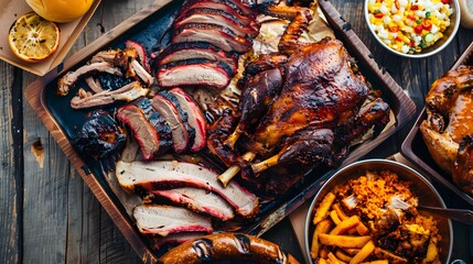 national barbecue month. delicious grilled bbq meat and smoked beef