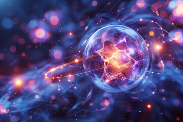 Obraz premium Energy atom created from sunlight, science fiction concept