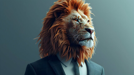 Lion Boss: Ultra-Realistic Character Design in Business Suit for Corporate Branding in Isometric Scene