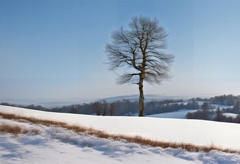 雪の積もった平原に立つ一本の枯れ木