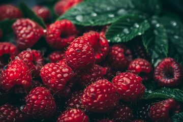Close-up of vibrant red raspberries with intricate textures on a dark background. Phone wallpaper. . Beautiful simple AI generated image in 4K, unique.