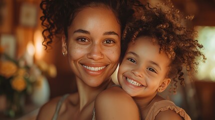 Tender Moment: Young Mother and Daughter Sharing Affection in Cozy Home Environment