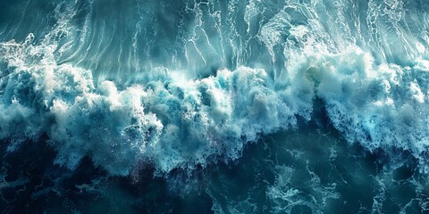 Aerial view of wave crashing along the shore - Powered by Adobe