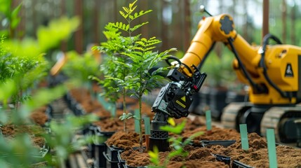 Automated planting machines at work in a tree nursery