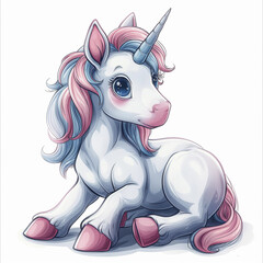 A cartoon unicorn with pink and blue hair