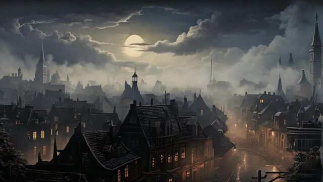 Fantasy Cityscape at Twilight with Majestic Towers and Mysterious Atmosphere.