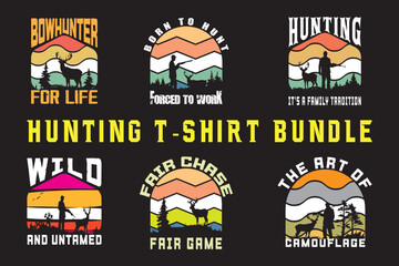 Naklejka premium Hunting T shirt design vector creative graphic collection Vintage hunting illustration bundle