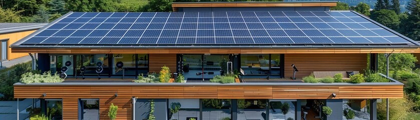 Modern gym powered entirely by rooftop solar panels