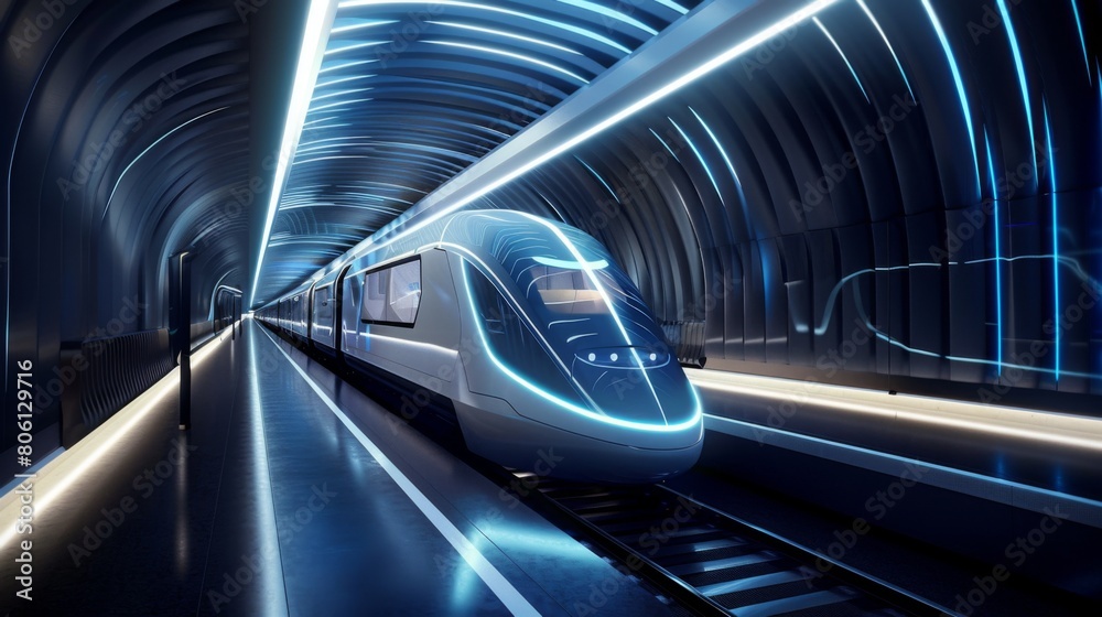 Aufkleber a futuristic concept of high-speed train travel, featuring sleek design elements and advanced techno