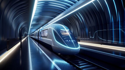 A futuristic concept of high-speed train travel, featuring sleek design elements and advanced technology for maximum efficiency.
