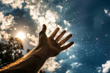 Winner is holding trophy in hands - many hands raised up. Beautiful simple AI generated image in 4K, unique.