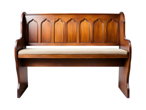 Stained Wooden Church Pew Isolated on Transparent Background