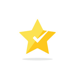 Yellow star check mark tick icon. Vector illustration