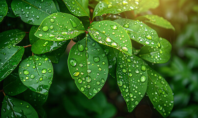 Dappled light dances, raindrops sparkle on leaves