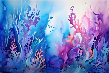 Fototapeta na wymiar Underwater world map watercolor scene
