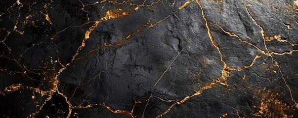 black marble texture background with cracked gold details