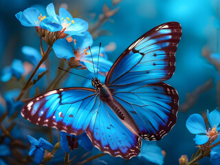 Nature's Perfect Balance: A Delicate Blue Butterfly on a Vibrant Flower. generative AI