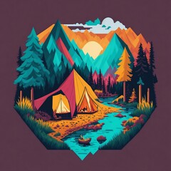 tshirt artwork design of camping