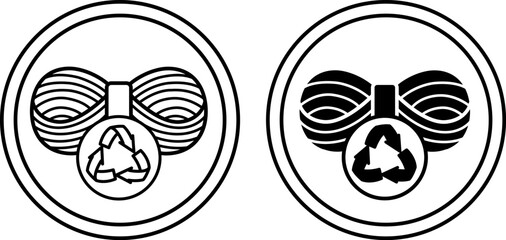 Recycled Wool Icons. Black and White Vector Wool Thread Icons. Recycling Clothes. Natural Eco Textile Fibre Symbol. Tag, Label For Clothes
