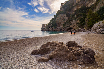 Amalfi coast beach in Positano, people on the beach © piotrszczepanek