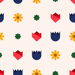 Seamless pattern sunflower, tulip, and rose with colorful and joyful style