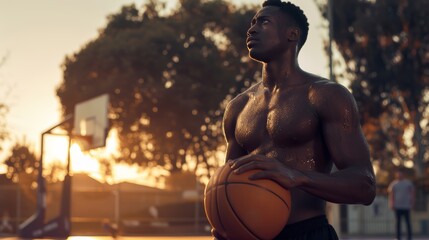 Determined Basketball Player Ready for Victory on the Court