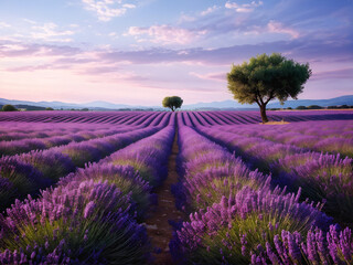 Obraz premium Provençal Dreamscape: A Sea of Lavender in Full Bloom. generative AI