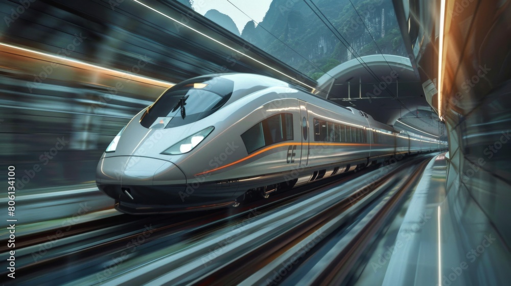 Poster A high-speed train emerging from a tunnel with a burst of speed, symbolizing progress and connectivity in modern transportation.