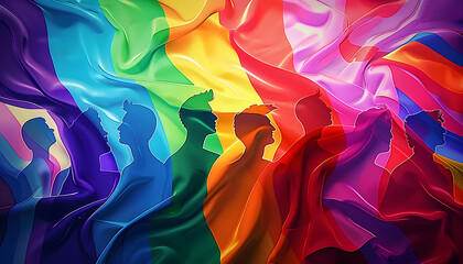 Vibrant multicolored illustration representing LGBT pride, featuring rainbow flag colors, suggesting celebration and diversity.