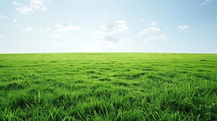 Fototapeta premium Photorealistic Landscapes: Large Green Grass Field with Blue Sky