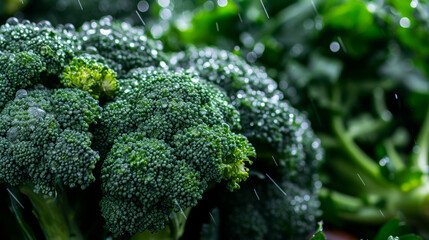 Macro photo green fresh vegetable broccoli. Fresh green broccoli on a black stone table.Broccoli vegetable is full of vitamin.Vegetables for diet and healthy eating.Organic food