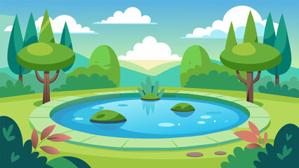 Obraz premium A small pond adds to the tranquility of the garden its still waters reflecting the stoic virtues of clarity and calmness.. Vector illustration