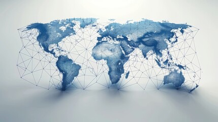 Map of the world in wireframe style; infographic elements made of polygons