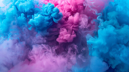 Fototapeta premium A cloud of smoke in bright cyan and magenta, forming an abstract, modern art piece with a pop art feel.