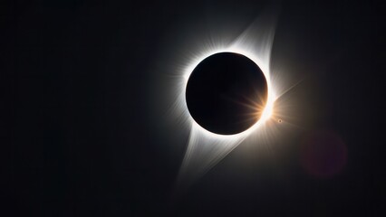 Total Solar Eclipse Sun Light Glowing in dark sky, black background. Mysterious natural phenomenon....
