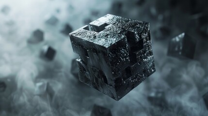  3D rendering of a sci-fi inspired floating cube in an empty space, creating a futuristic visual