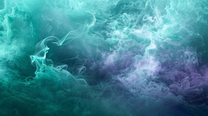 A surreal scene of smoke undulating in shades of turquoise and violet, evoking the fantasy of an underwater seascape.