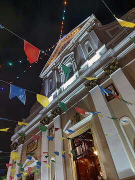 Church at night and a festive called Festa Junina in Brazil. 