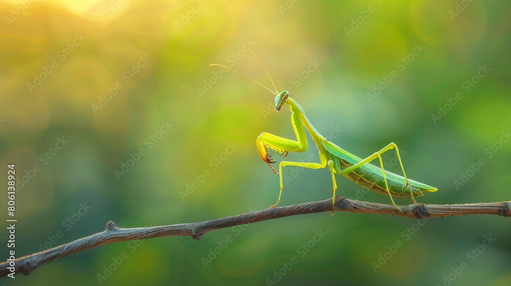 Poster A mantis nymph perched on a twig, its body angled in a perfect line with the stem, demonstrating its mastery of stealth and ambush hunting techniques
