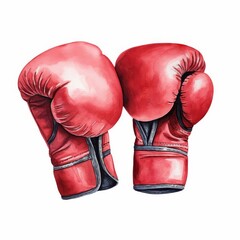 A pair of red boxing gloves, painted in watercolor.