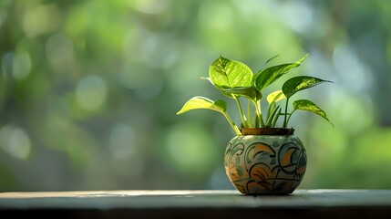 Green Money Plant in a beautiful pot having an elegant view..