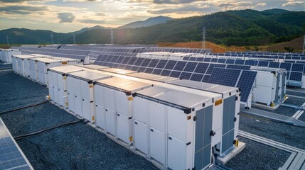 Solar battery storage units at a renewable energy facility