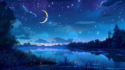 Obraz na płótnie Canvas a beautiful night view with stars and moon.