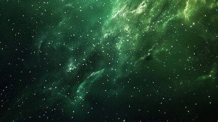 A stunningly realistic green cosmos background depicting a starry nebula, stardust, and the Milky Way