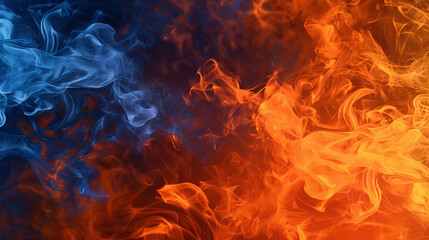 An abstract smoke pattern in bright orange and deep blue, creating an energetic and fiery visual that captivates the viewer.