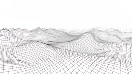 A sleek vector illustration of a technology wireframe landscape, showcasing a perspective grid that highlights digital innovation and design.

