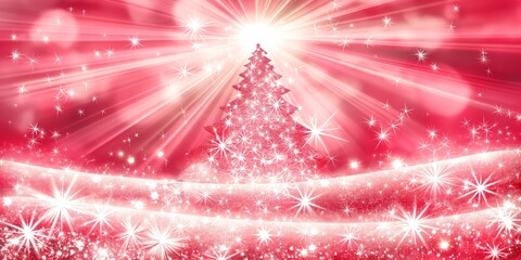 Red Christmas tree adorned with white stars, set against a festive background with Christmas lights.